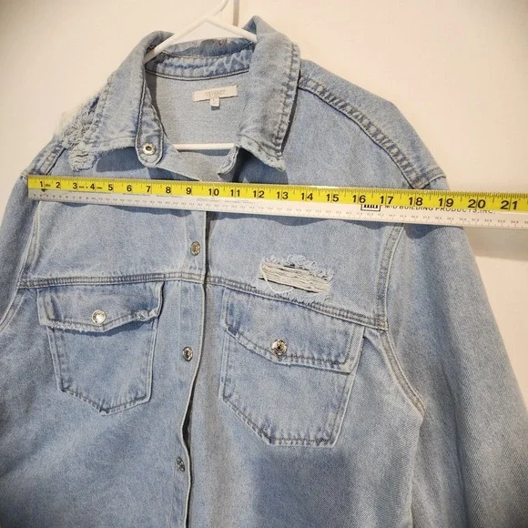 Veveret Women's Comfort Distressed Casual Denim Jacket Size L - Picture 4 of 8